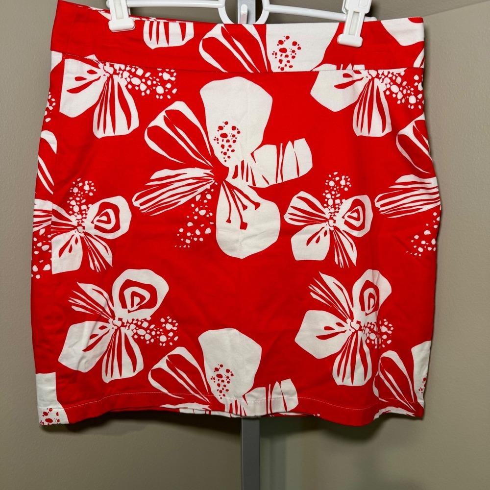 Krimson Klover Red White Floral Tropical Hibiscus‎ Mini Skirt Womens Size Medium